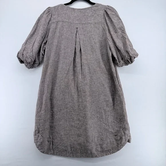 Cynthia Rowley Womens Brown Linen Blend Puff Sleeve V-Neck Shift Dress Size 8 - Picture 5 of 5